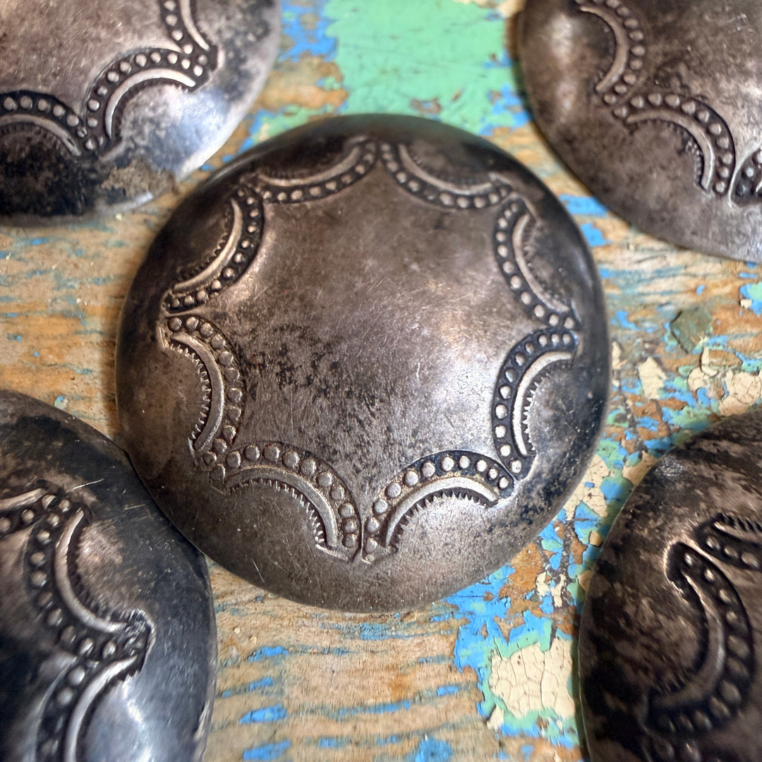 Set of 5 Handmade Navajo Sterling Silver Stamped Clothing Buttons