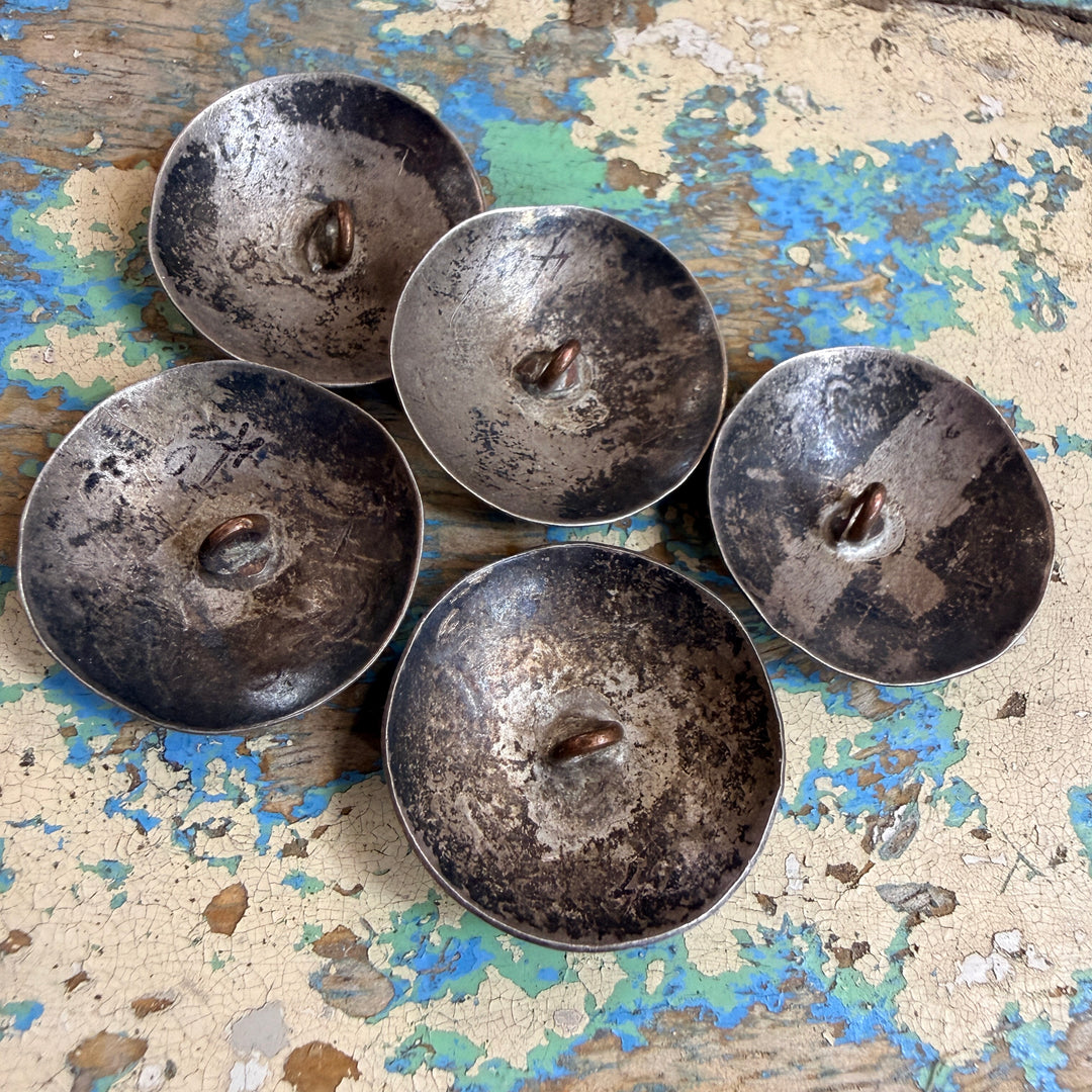 Set of 5 Handmade Navajo Sterling Silver Stamped Clothing Buttons