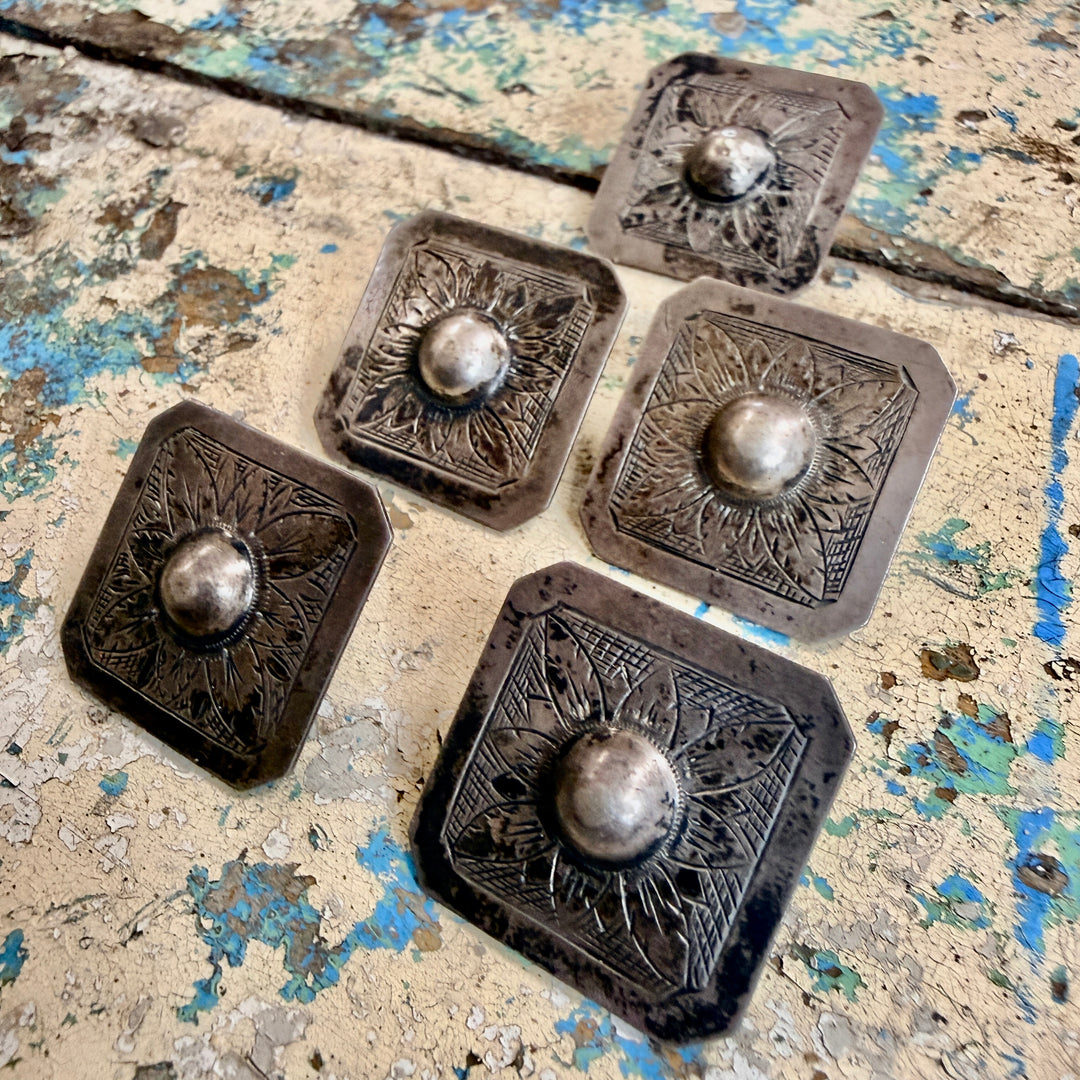Set of 5 Hand Etched Sterling Silver Clothing Buttons