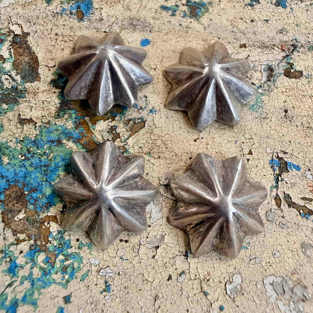 Set of 4 Handmade Navajo Sterling Silver Fluted Clothing Buttons