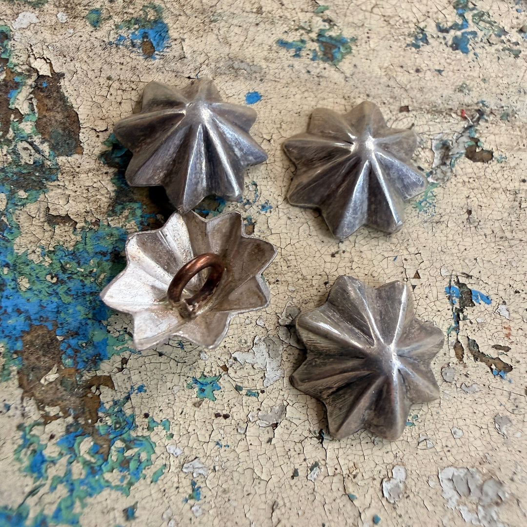 Set of 4 Handmade Navajo Sterling Silver Fluted Clothing Buttons