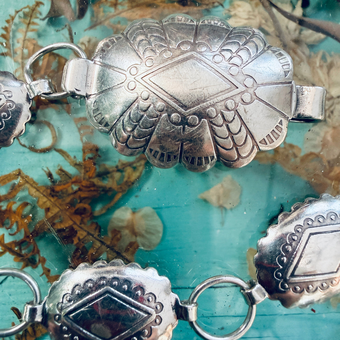 Old Navajo Wrought Sterling Silver Concho Belt
