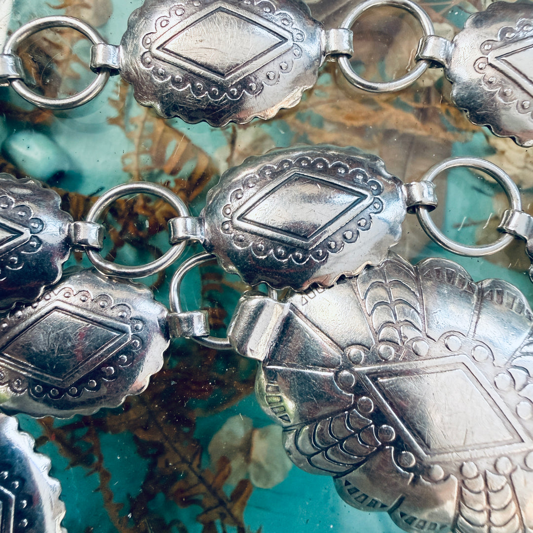 Old Navajo Wrought Sterling Silver Concho Belt