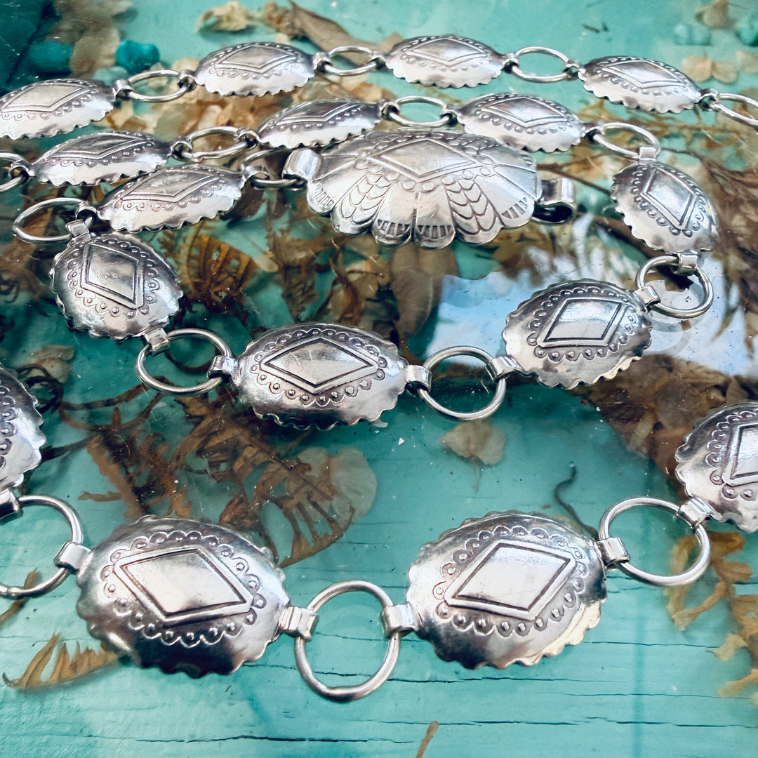 Old Navajo Wrought Sterling Silver Concho Belt