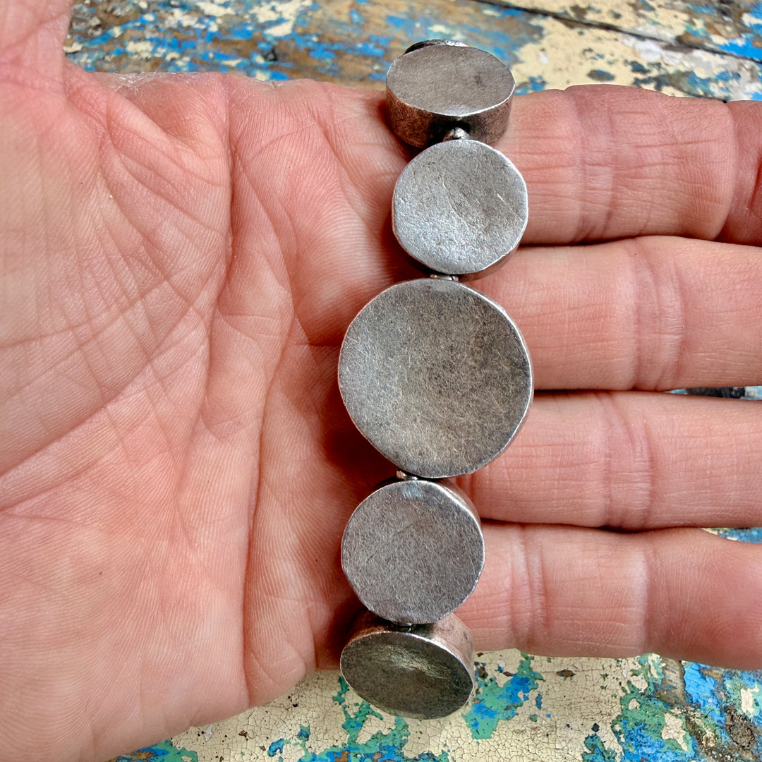 Vintage Artisan Made Sterling Silver Medallion Bracelet