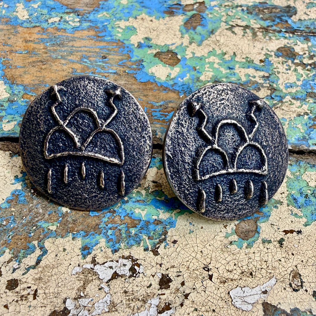 Hopi Steve Wikviya LaRance Rain Cloud Earrings Sterling Silver Pierced Post