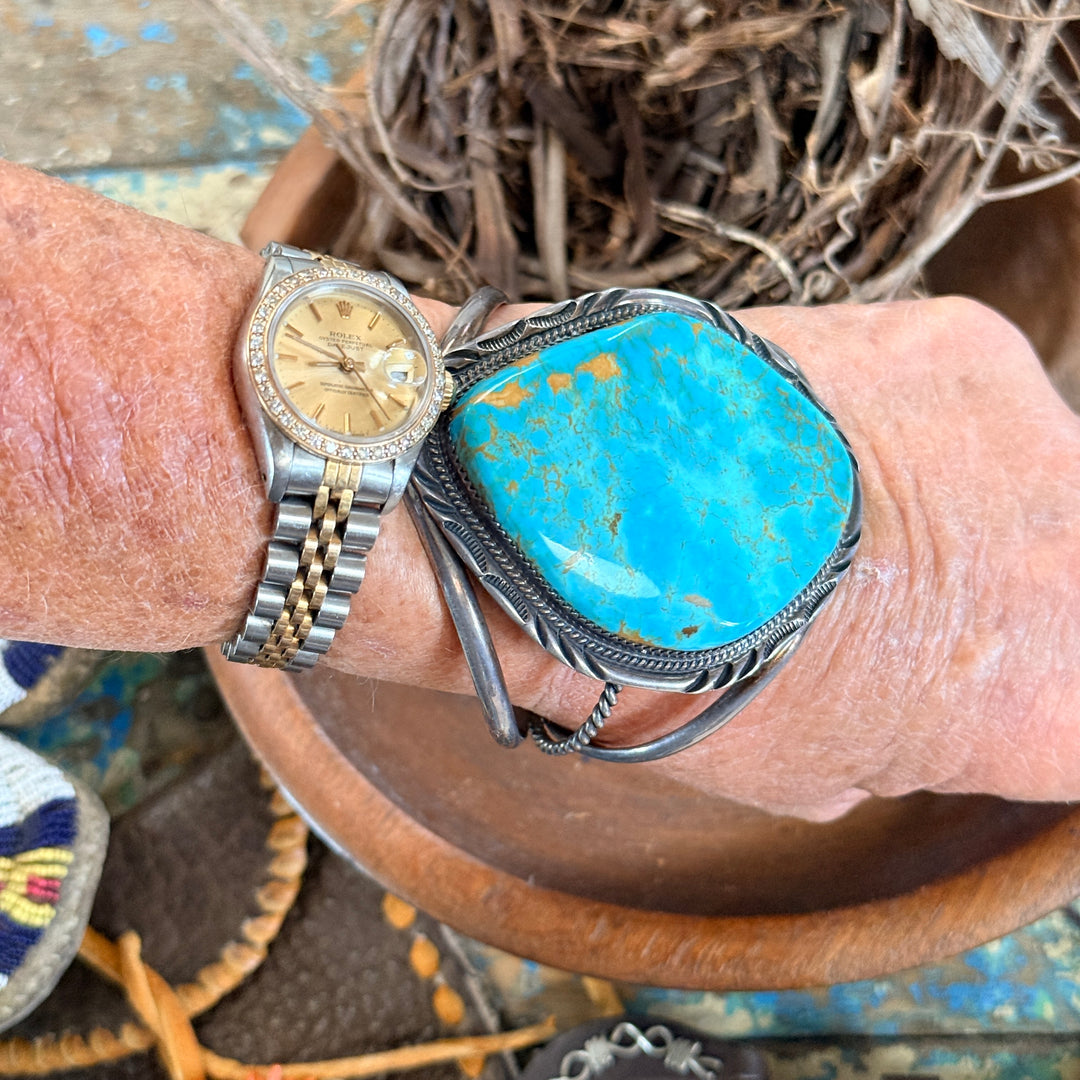 Vintage Navajo Sterling Silver & Turquoise Cuff Bracelet