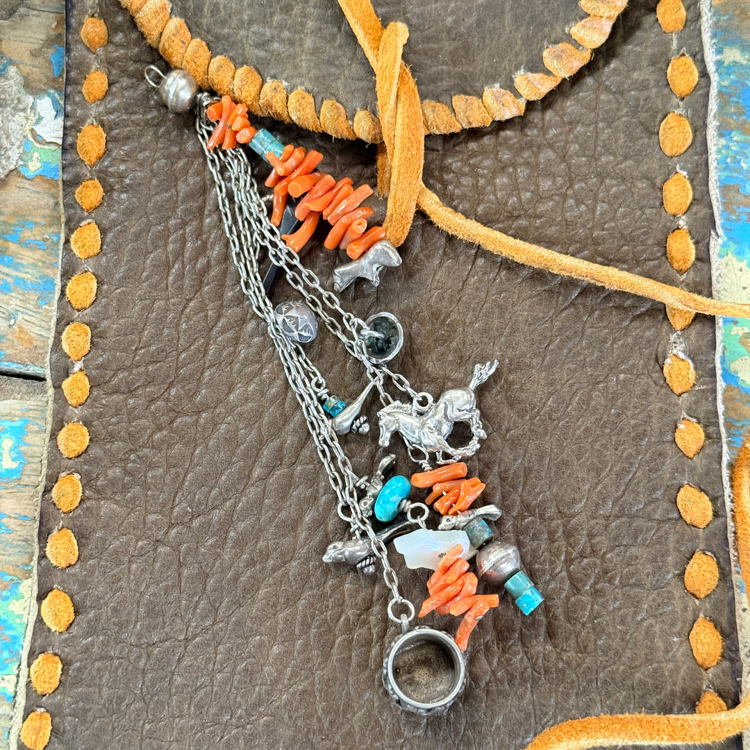 Southwestern Sterling Silver Pendant or Purse Fob Coral