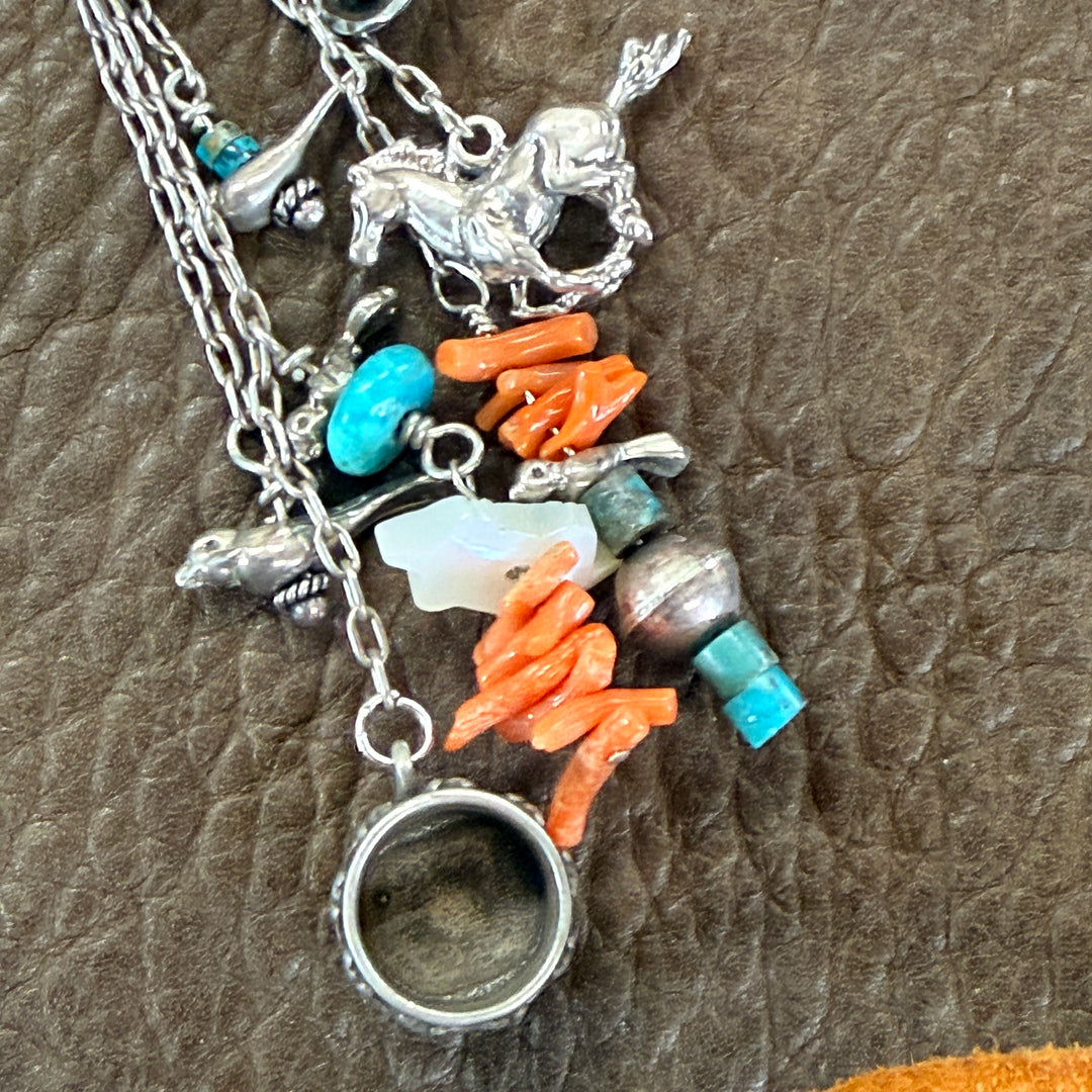 Southwestern Sterling Silver Pendant or Purse Fob Coral