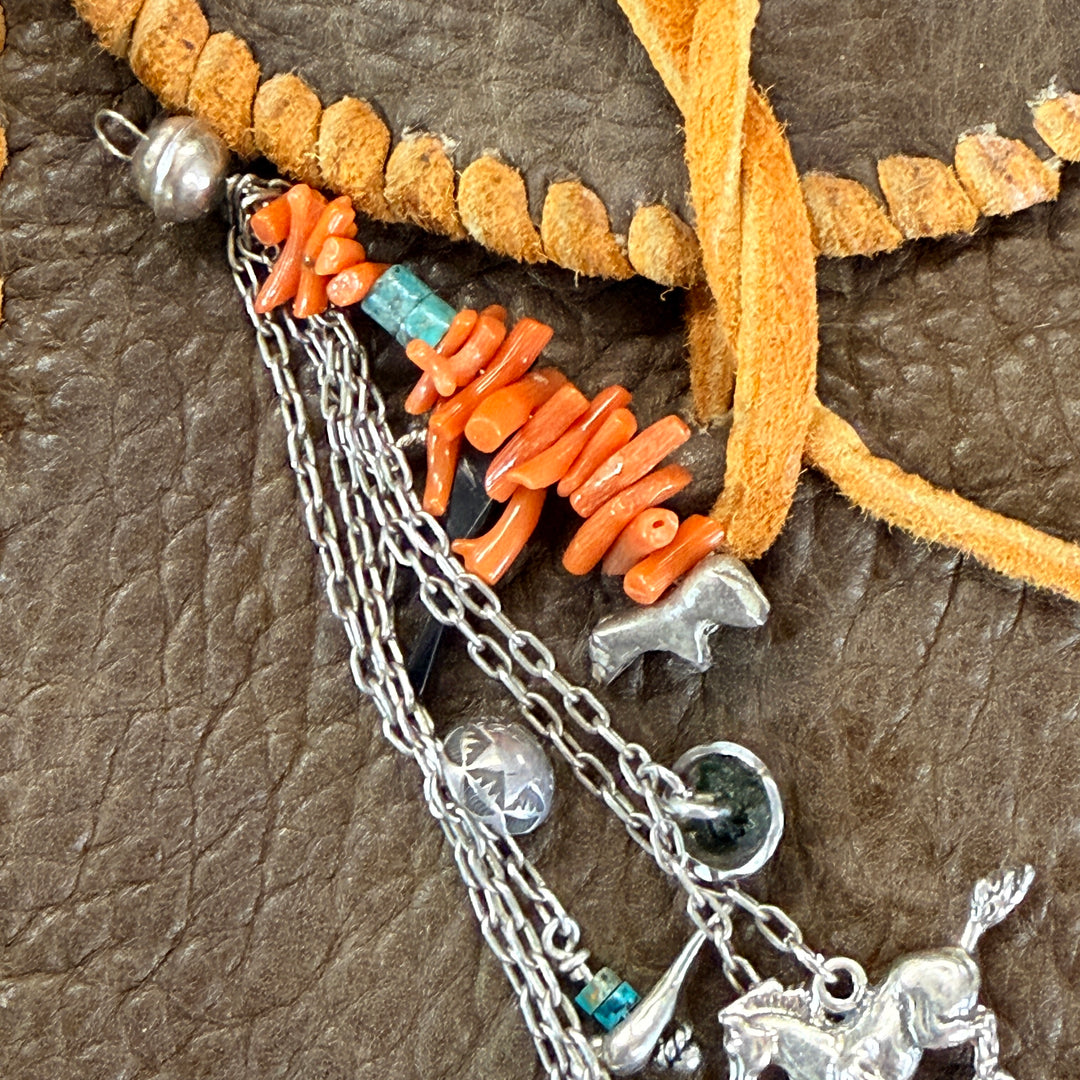 Southwestern Sterling Silver Pendant or Purse Fob Coral