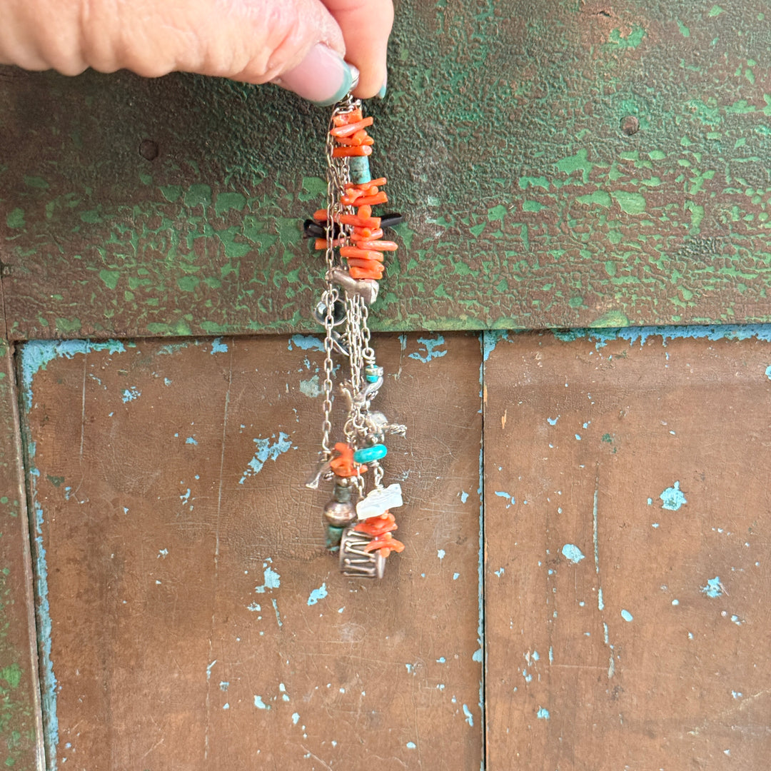 Southwestern Sterling Silver Pendant or Purse Fob Coral