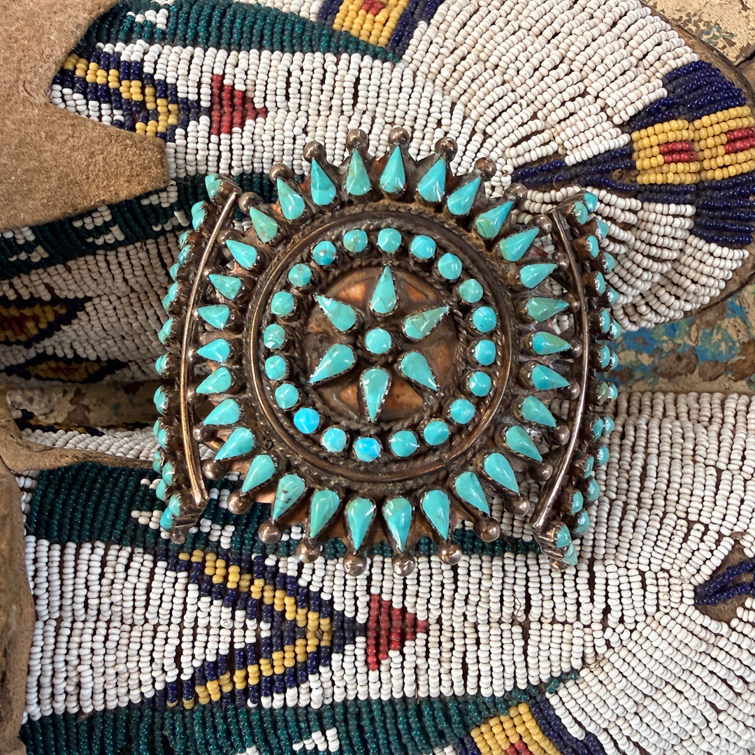 Vintage Zuni Sterling Silver & Turquoise Cuff Cluster Bracelet