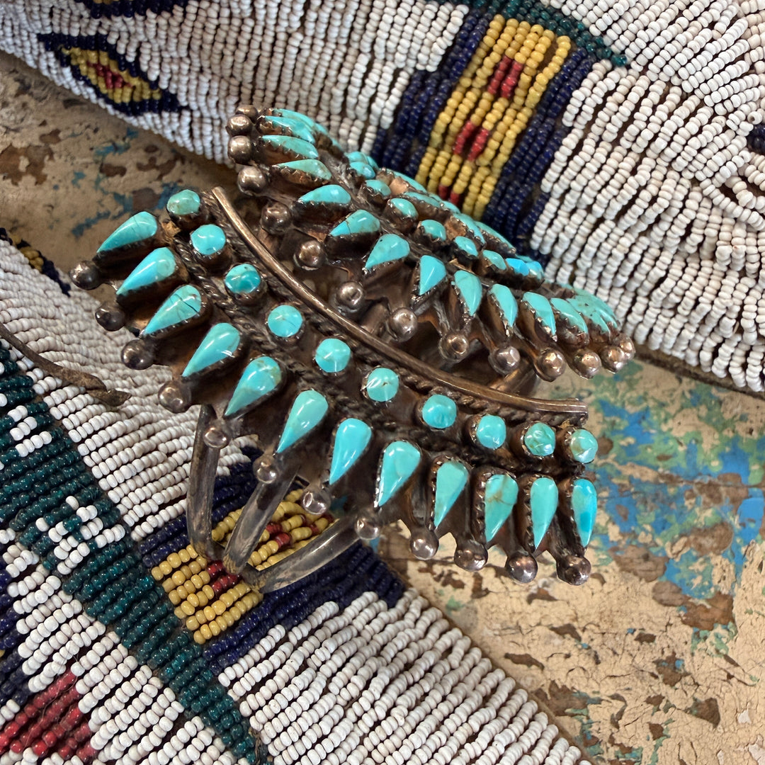 Vintage Zuni Sterling Silver & Turquoise Cuff Cluster Bracelet