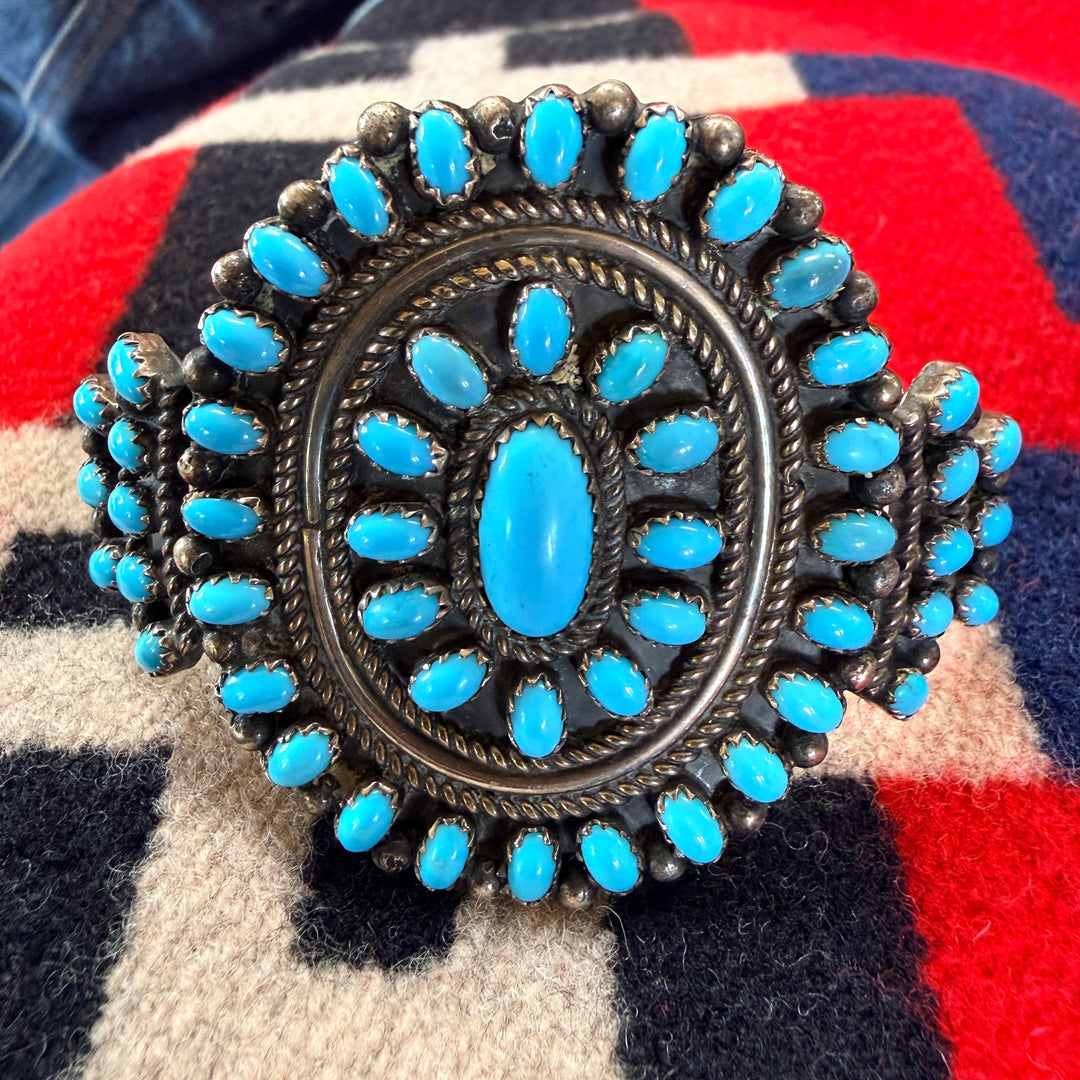Vintage Zuni Sterling Silver & Turquoise Cuff Cluster Bracelet