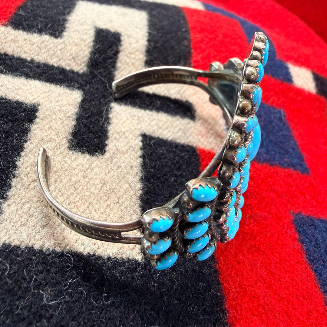 Vintage Zuni Sterling Silver & Turquoise Cuff Cluster Bracelet