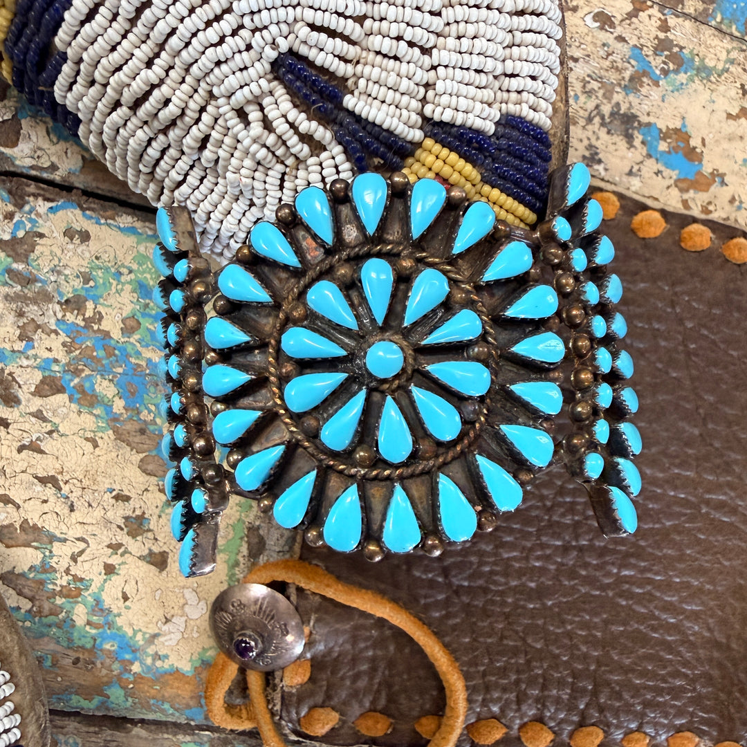 Vintage Zuni Sterling Silver & Turquoise Cuff Cluster Bracelet