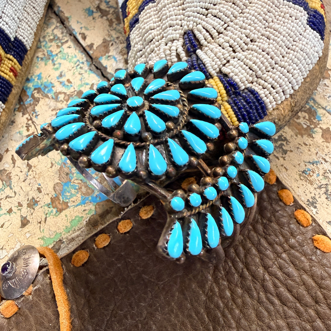 Vintage Zuni Sterling Silver & Turquoise Cuff Cluster Bracelet