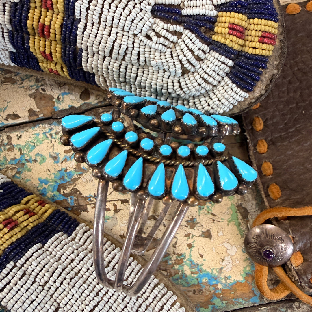 Vintage Zuni Sterling Silver & Turquoise Cuff Cluster Bracelet