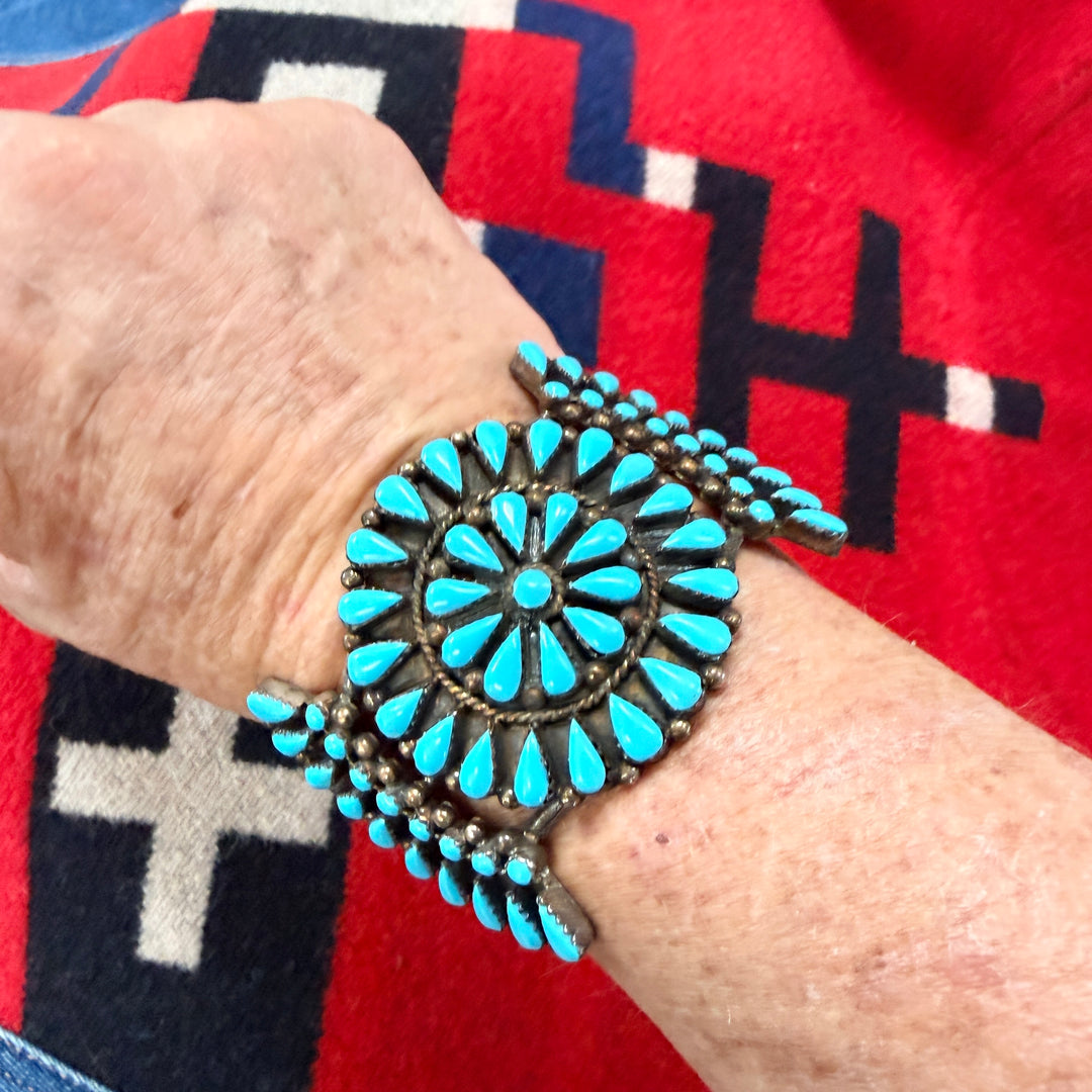 Vintage Zuni Sterling Silver & Turquoise Cuff Cluster Bracelet