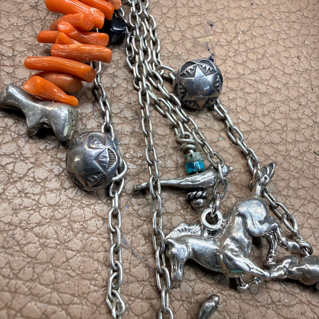 Southwestern Sterling Silver Pendant or Purse Fob Coral