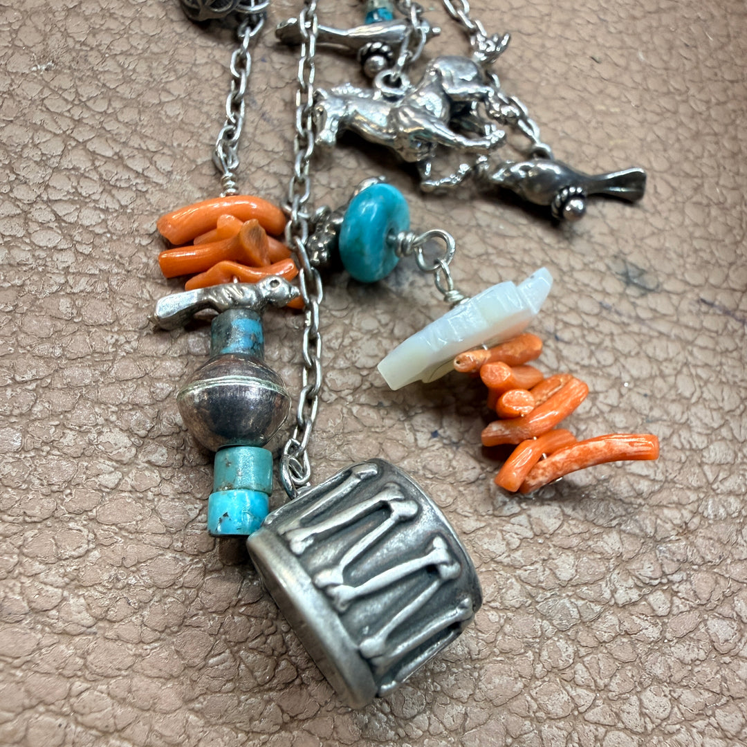 Southwestern Sterling Silver Pendant or Purse Fob Coral
