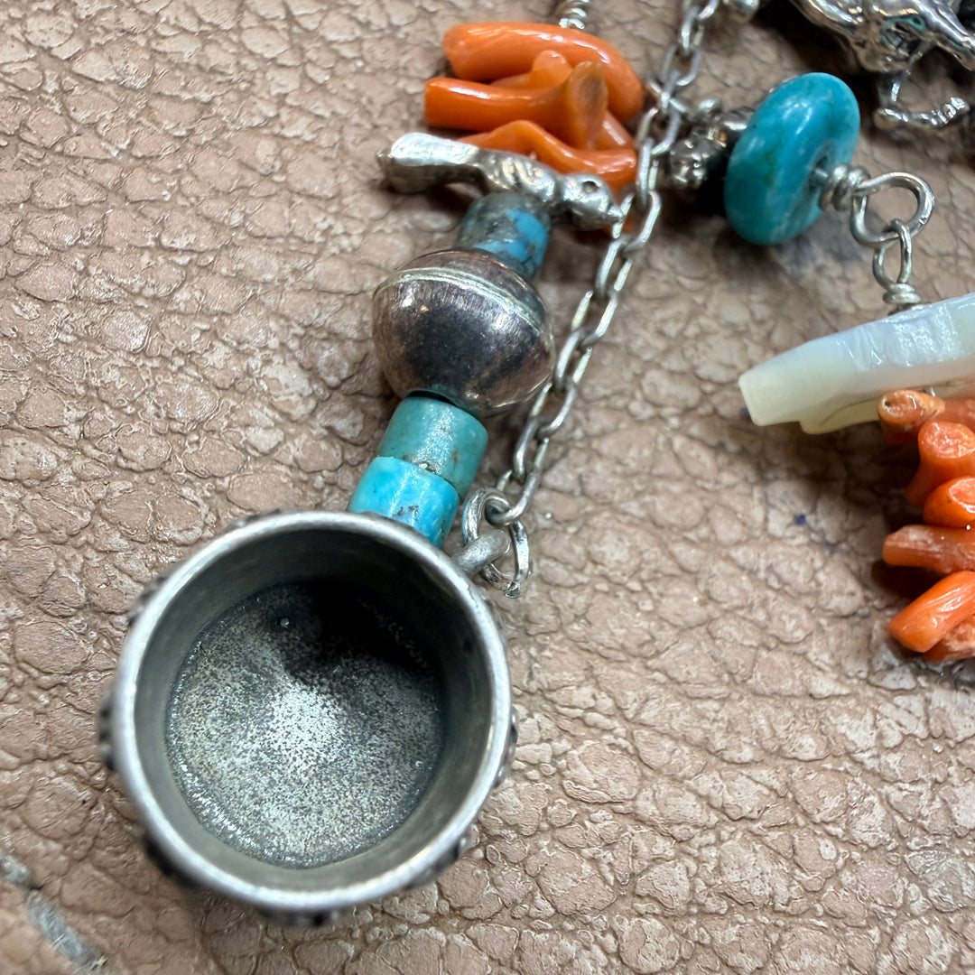 Southwestern Sterling Silver Pendant or Purse Fob Coral