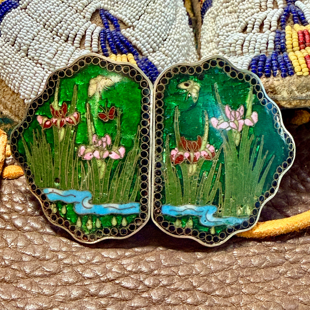 Antique Enamel Floral Japanese Ginbari Cloisonné Buckle