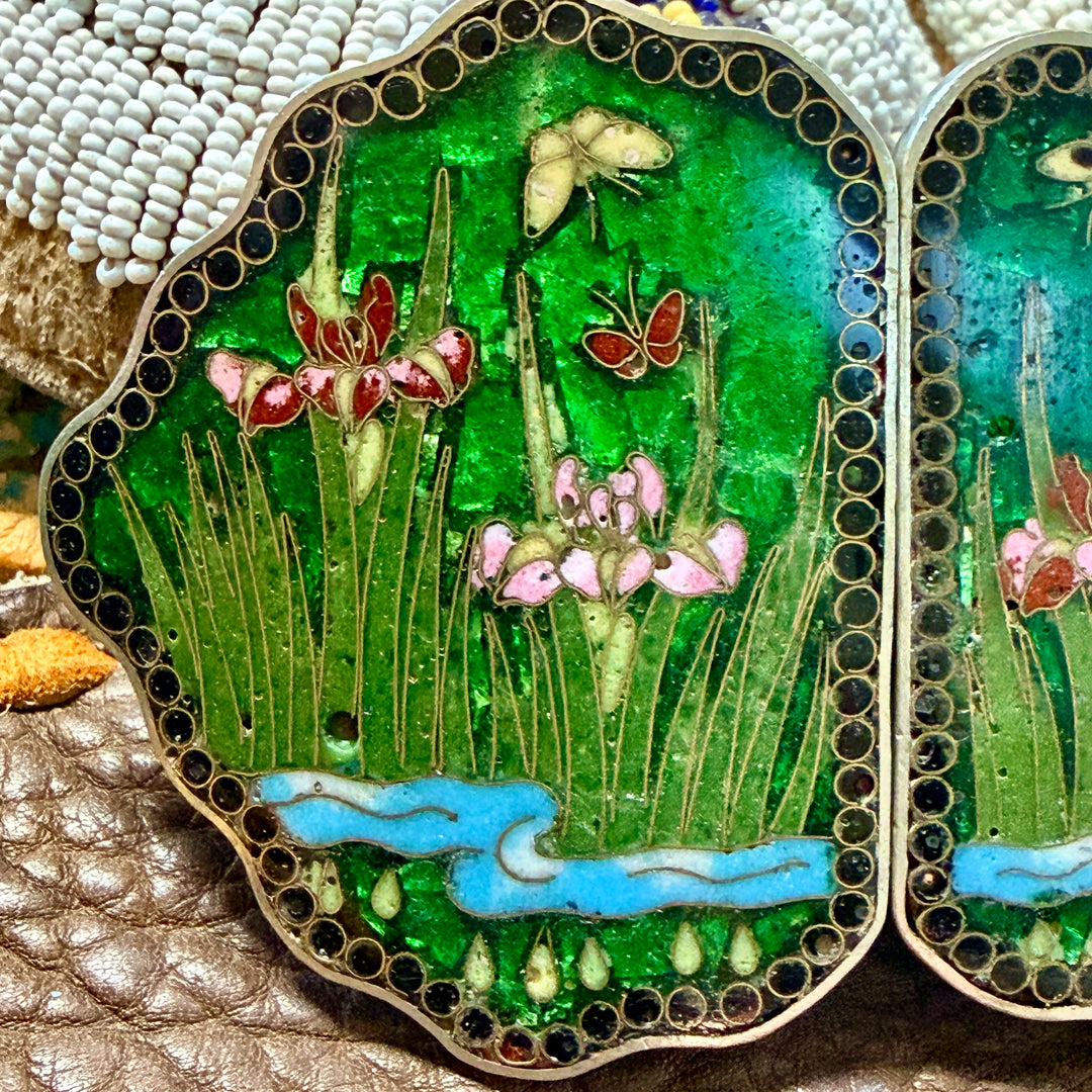 Antique Enamel Floral Japanese Ginbari Cloisonné Buckle