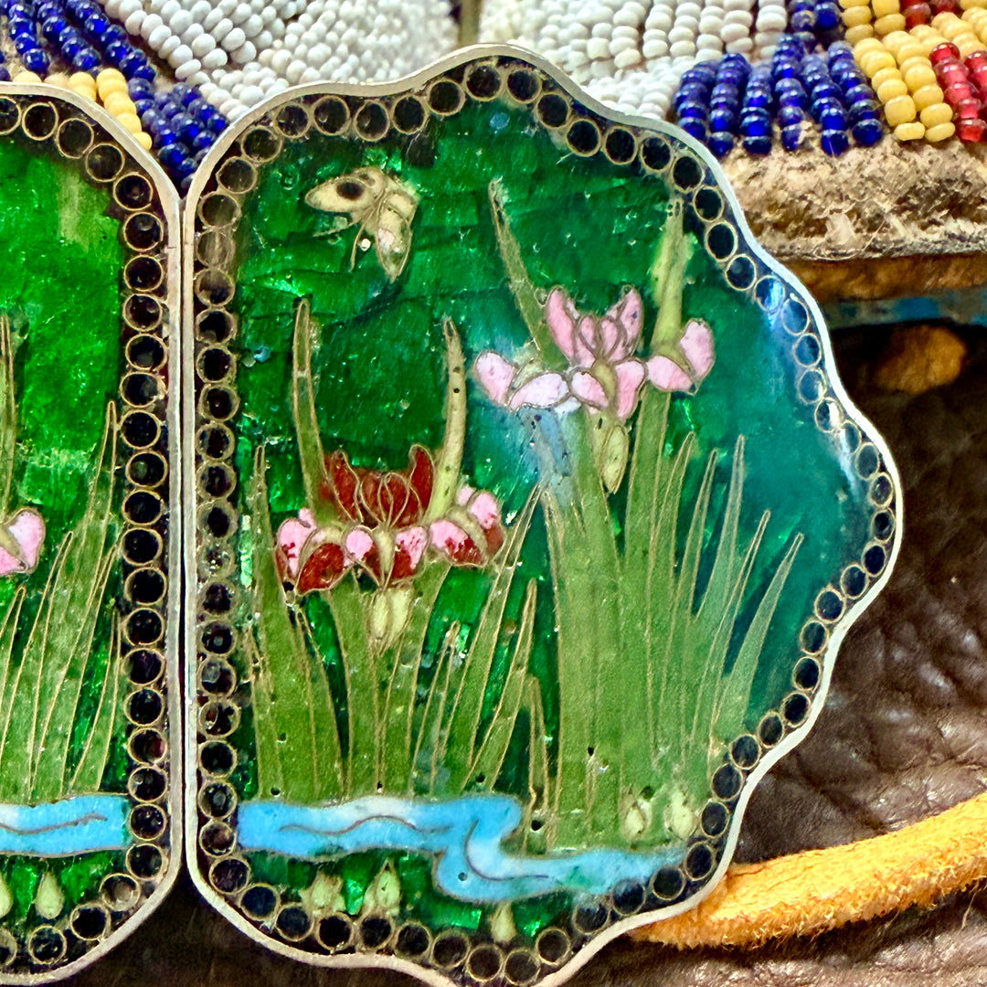 Antique Enamel Floral Japanese Ginbari Cloisonné Buckle