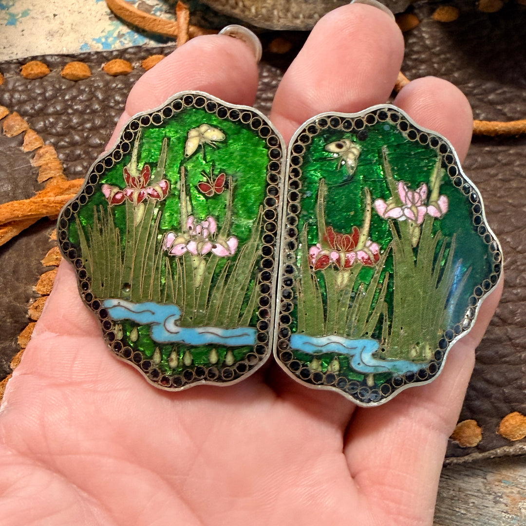 Antique Enamel Floral Japanese Ginbari Cloisonné Buckle