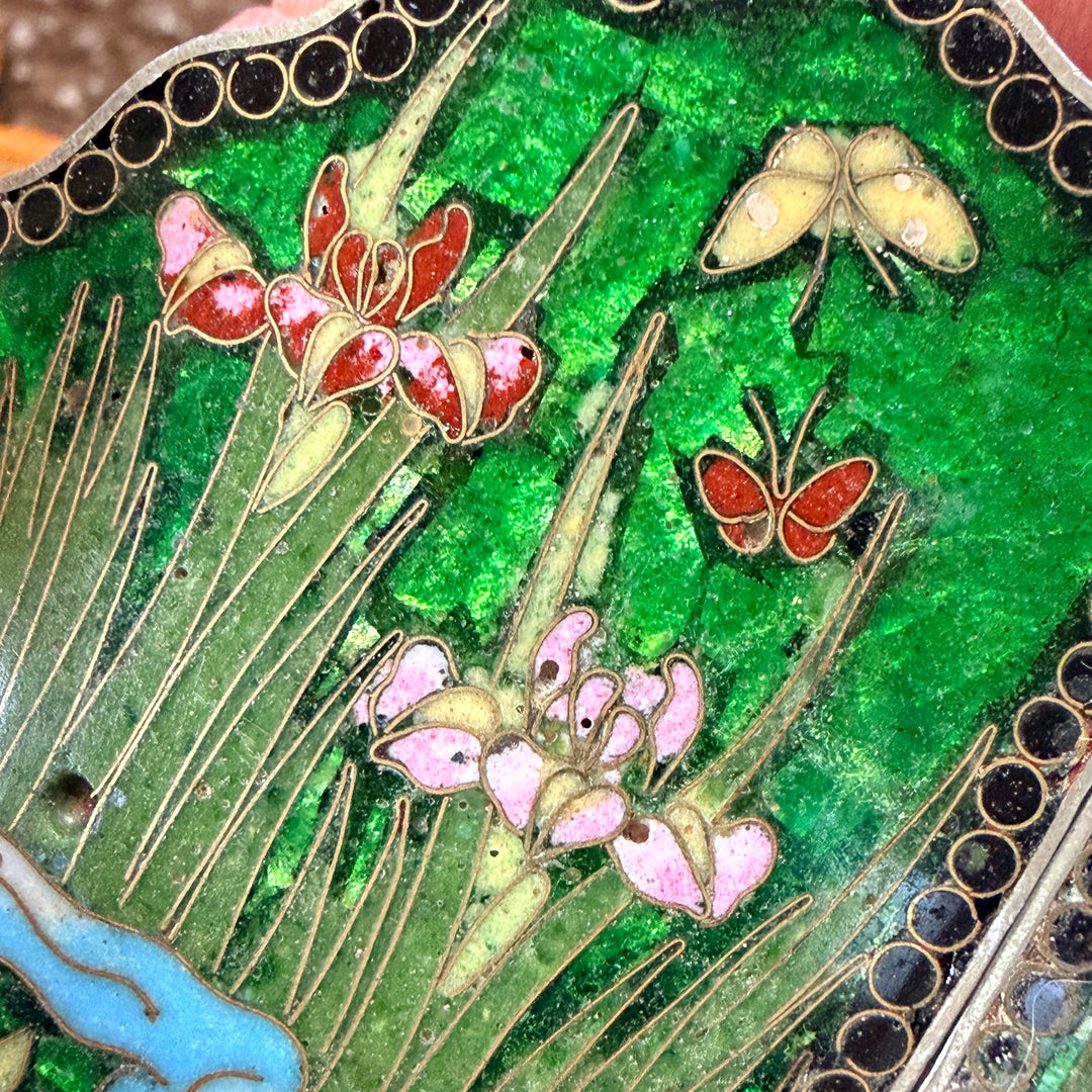 Antique Enamel Floral Japanese Ginbari Cloisonné Buckle