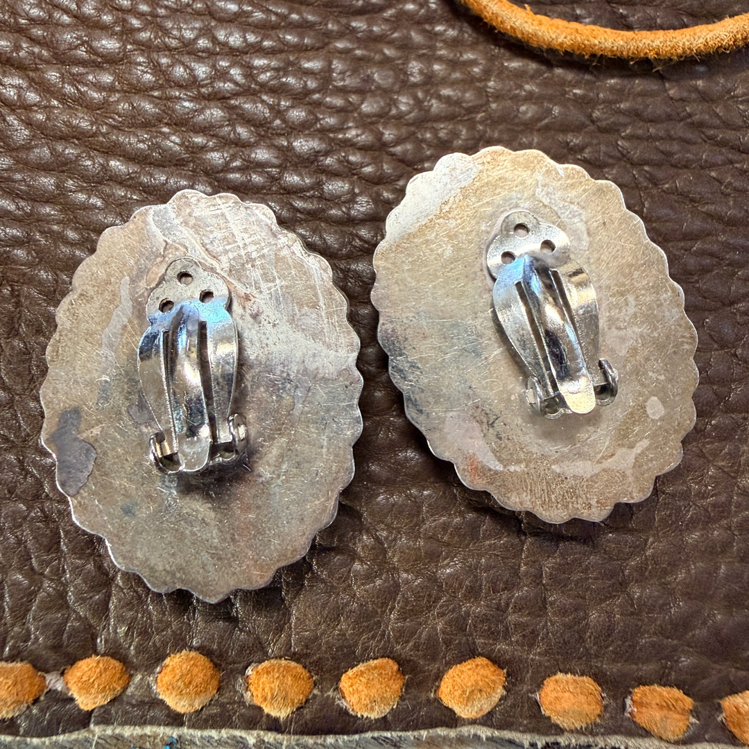 Large Sterling Silver Clip On Orb Earrings Taxco, Mexico