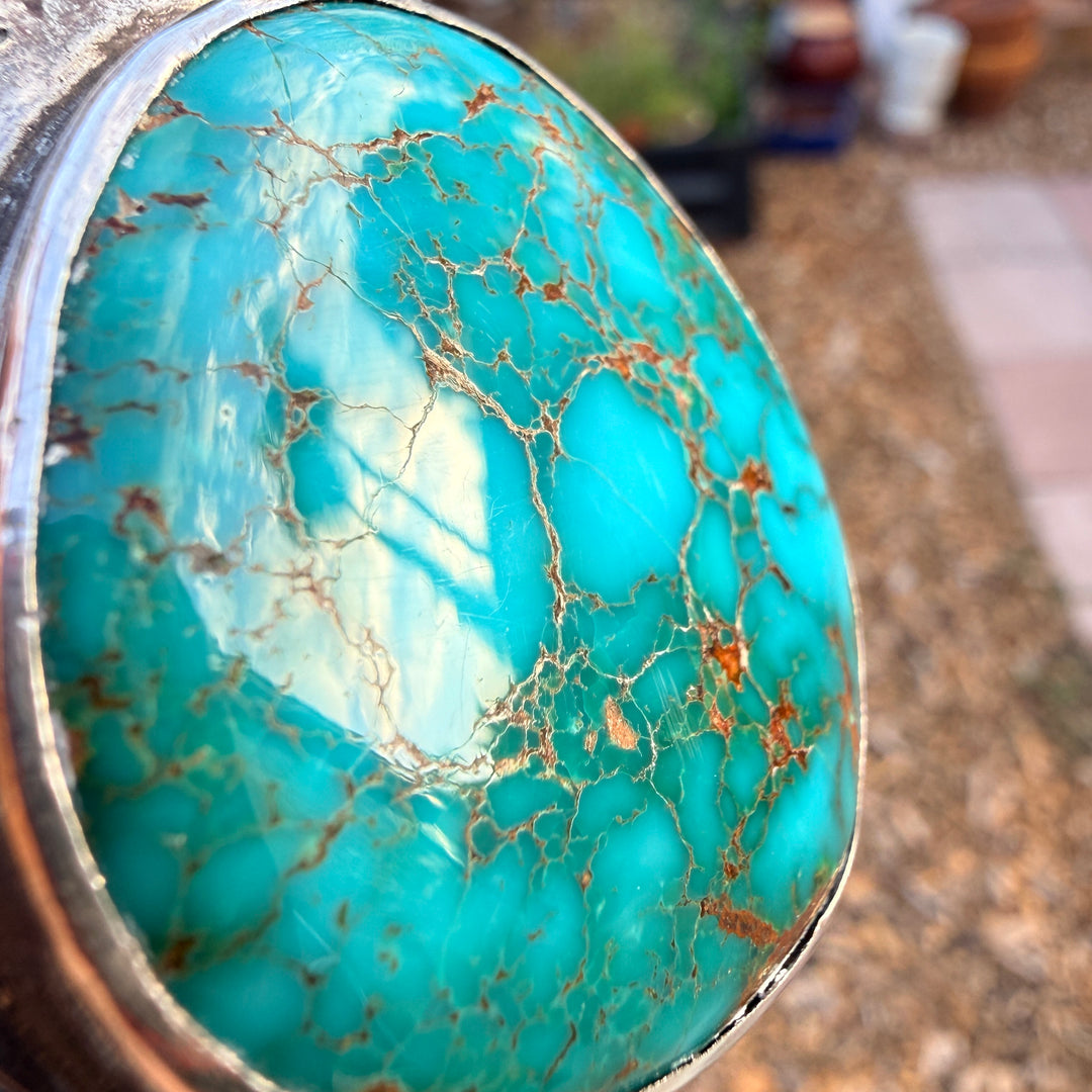 Vintage Mark Chee Sterling Silver Spider Web Turquoise Cuff Bracelet