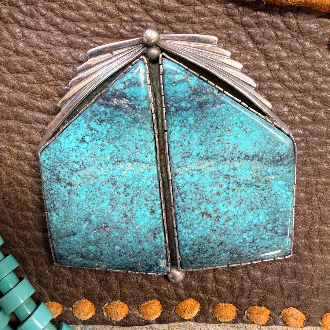 Rare Sterling Silver Natural Turquoise Double Panel Pendant Ray Delgarito