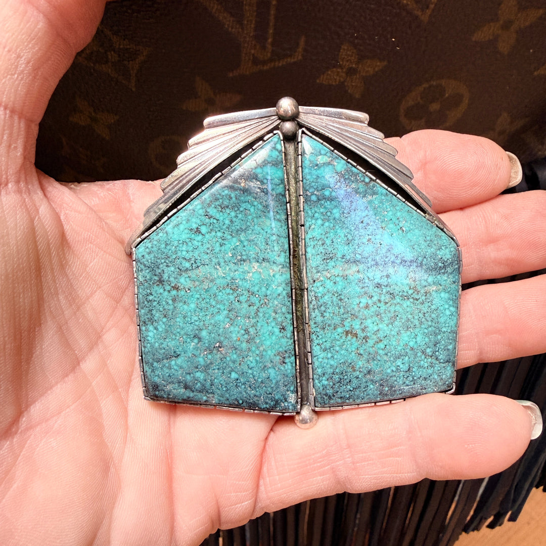 Rare Sterling Silver Natural Turquoise Double Panel Pendant Ray Delgarito