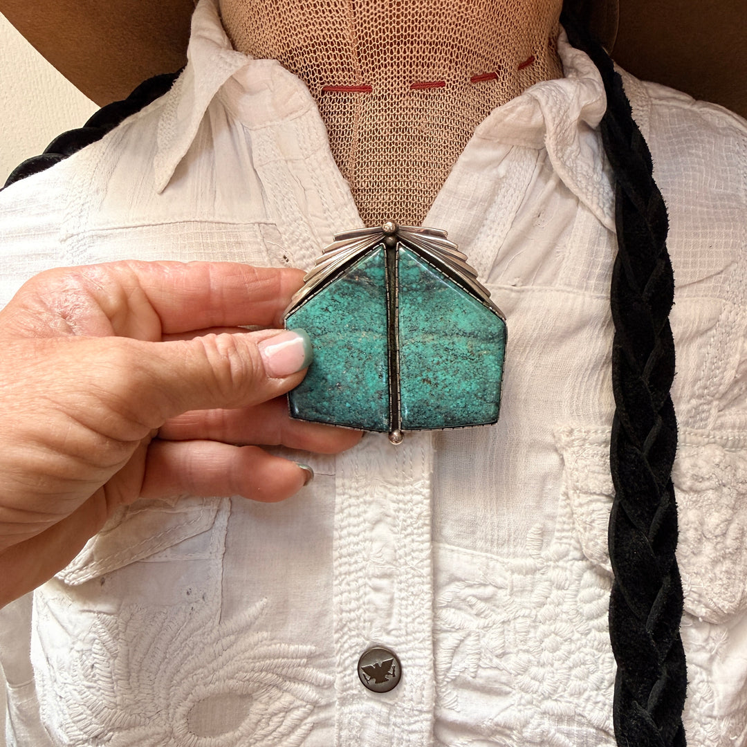 Rare Sterling Silver Natural Turquoise Double Panel Pendant Ray Delgarito