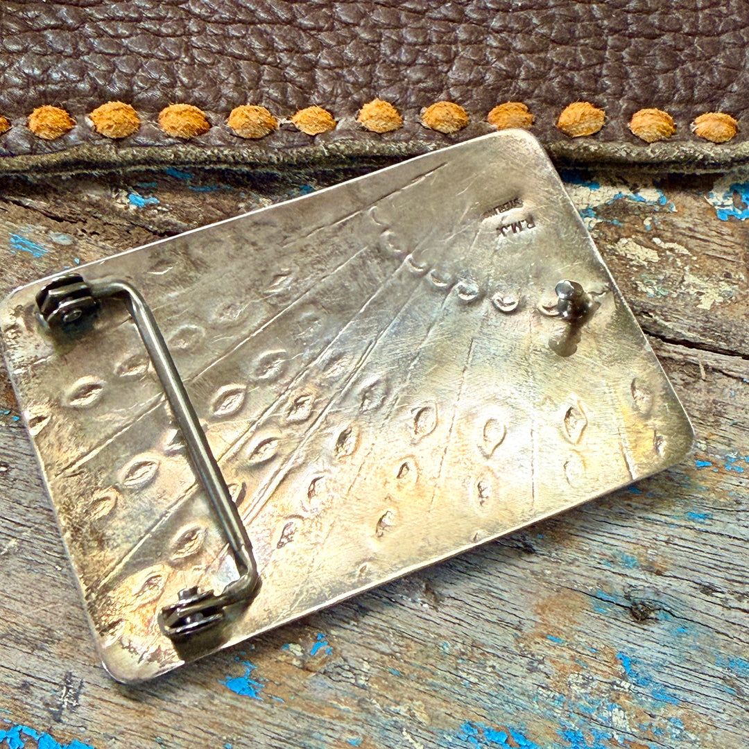 Vintage Sterling Silver & Turquoise Belt Buckle Navajo