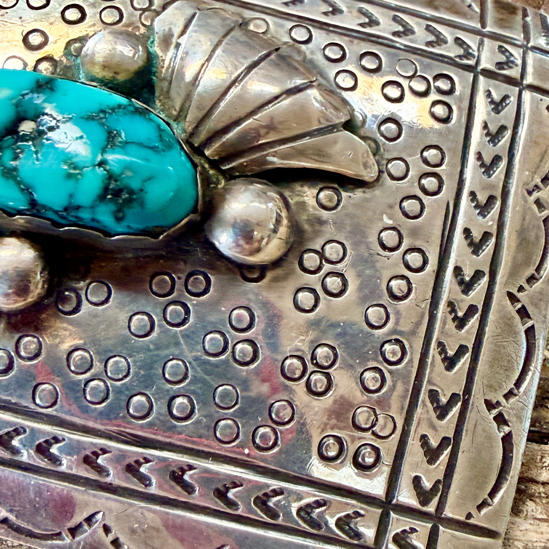 Vintage Sterling Silver & Turquoise Belt Buckle Navajo