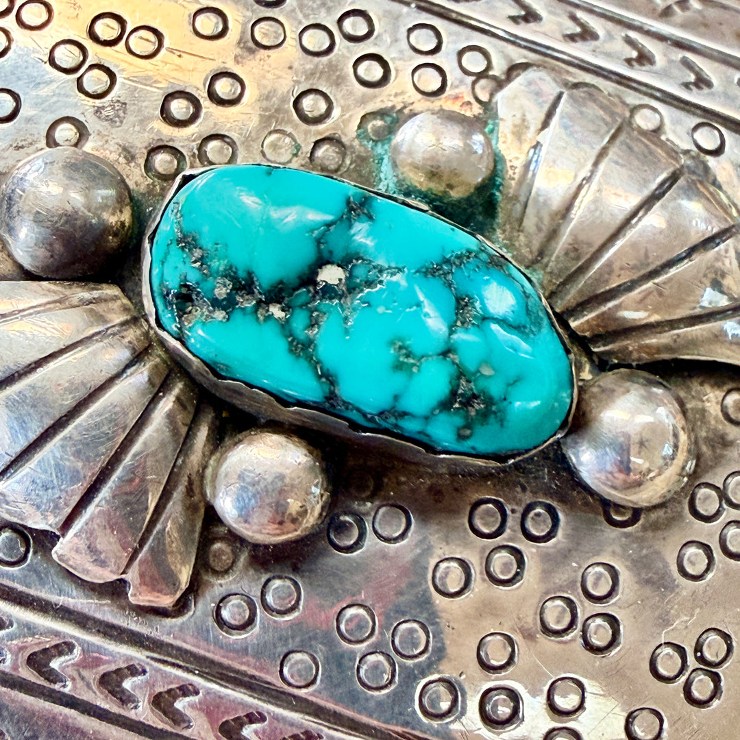 Vintage Sterling Silver & Turquoise Belt Buckle Navajo