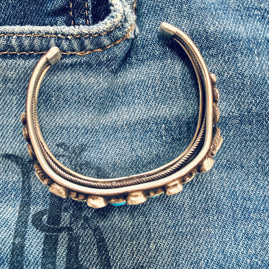 Navajo Sterling Silver Turquoise & Coral Cuff Bracelet