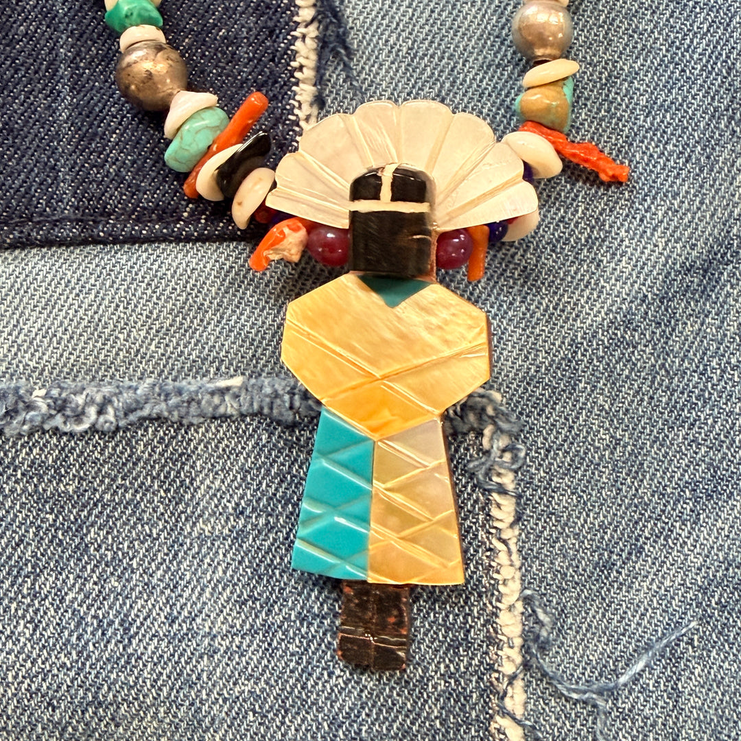 Native American Beaded Bird Kachina Necklace Turquoise