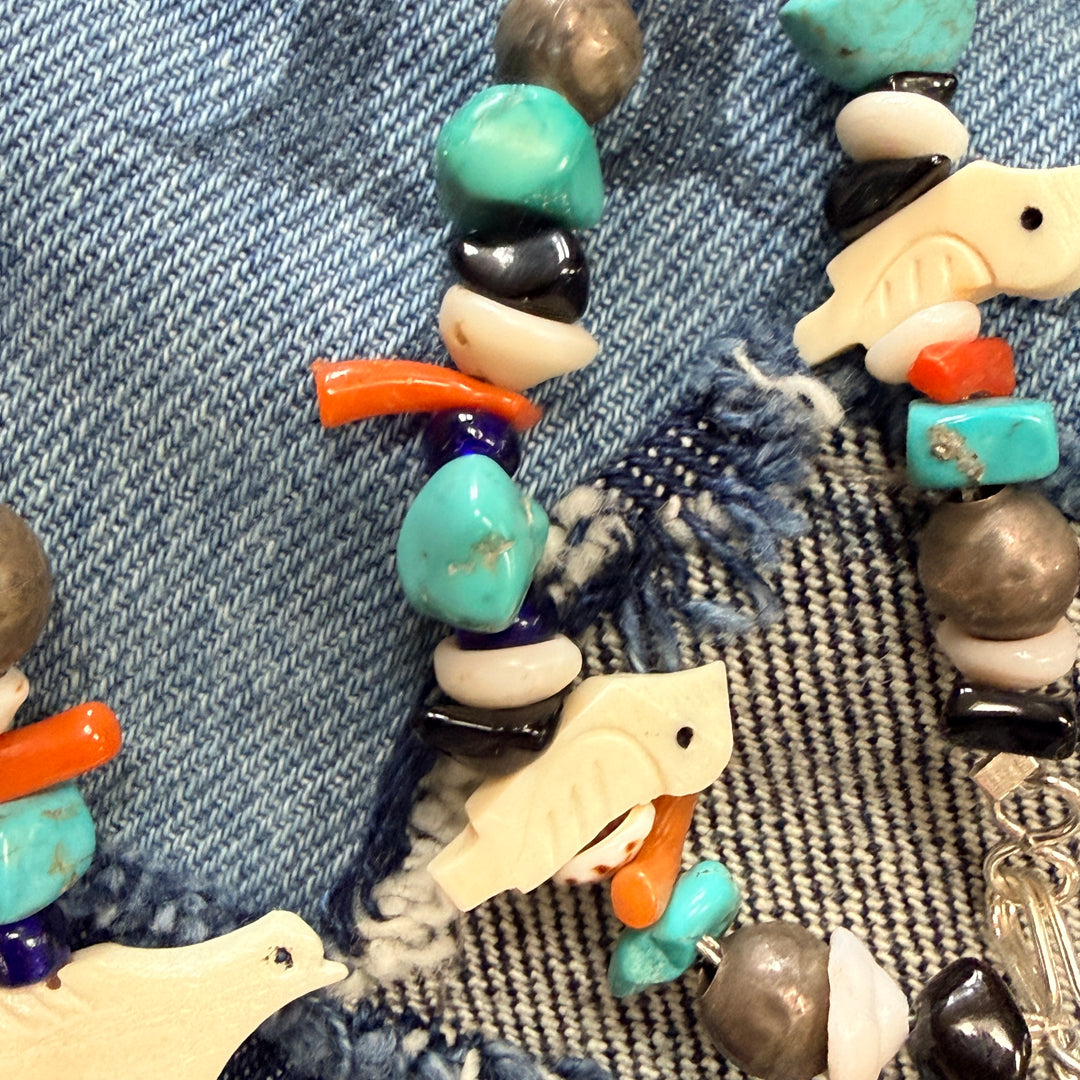 Native American Beaded Bird Kachina Necklace Turquoise