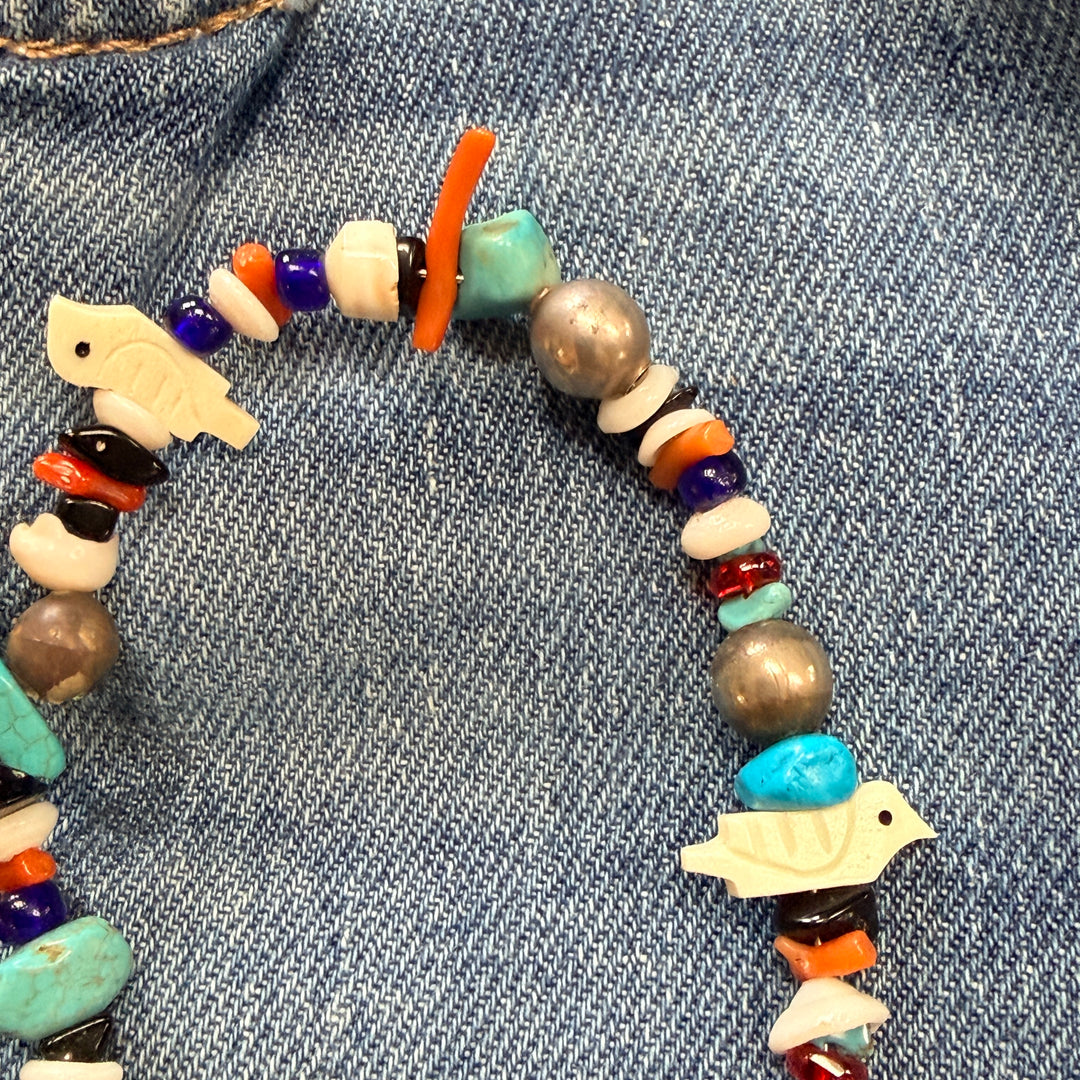 Native American Beaded Bird Kachina Necklace Turquoise