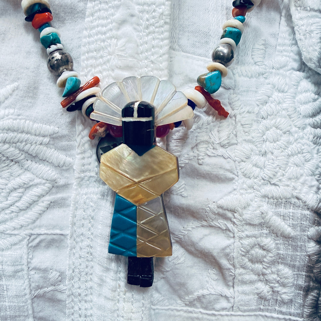 Native American Beaded Bird Kachina Necklace Turquoise
