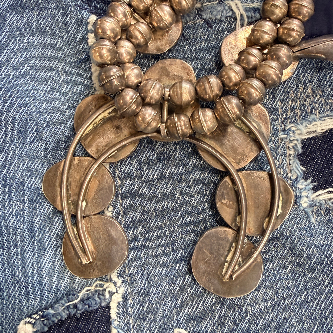 Vintage Navajo Sterling Silver Turquoise Squash Blossom Necklace