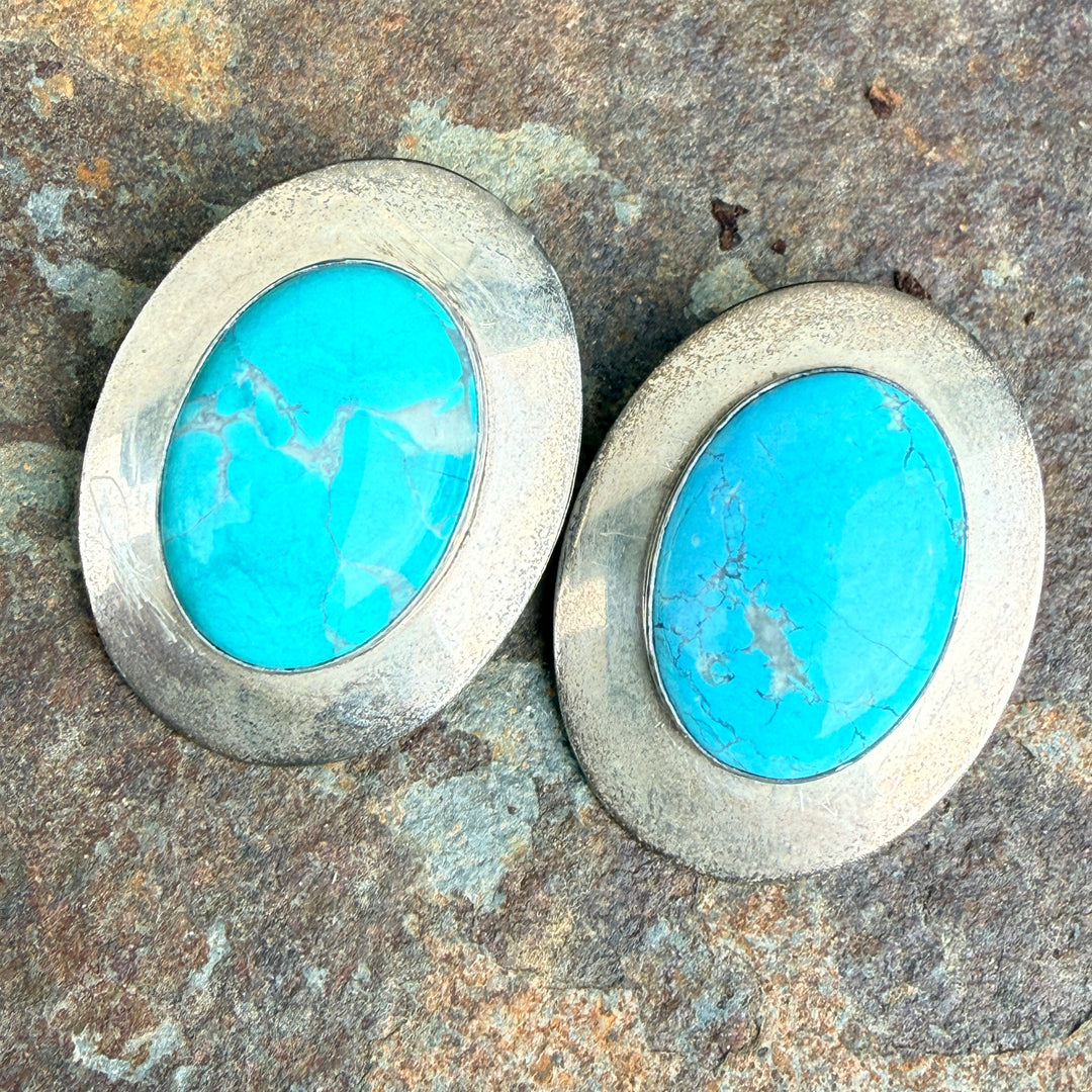 Navajo Sterling Silver & Turquoise Pierced Post Earrings