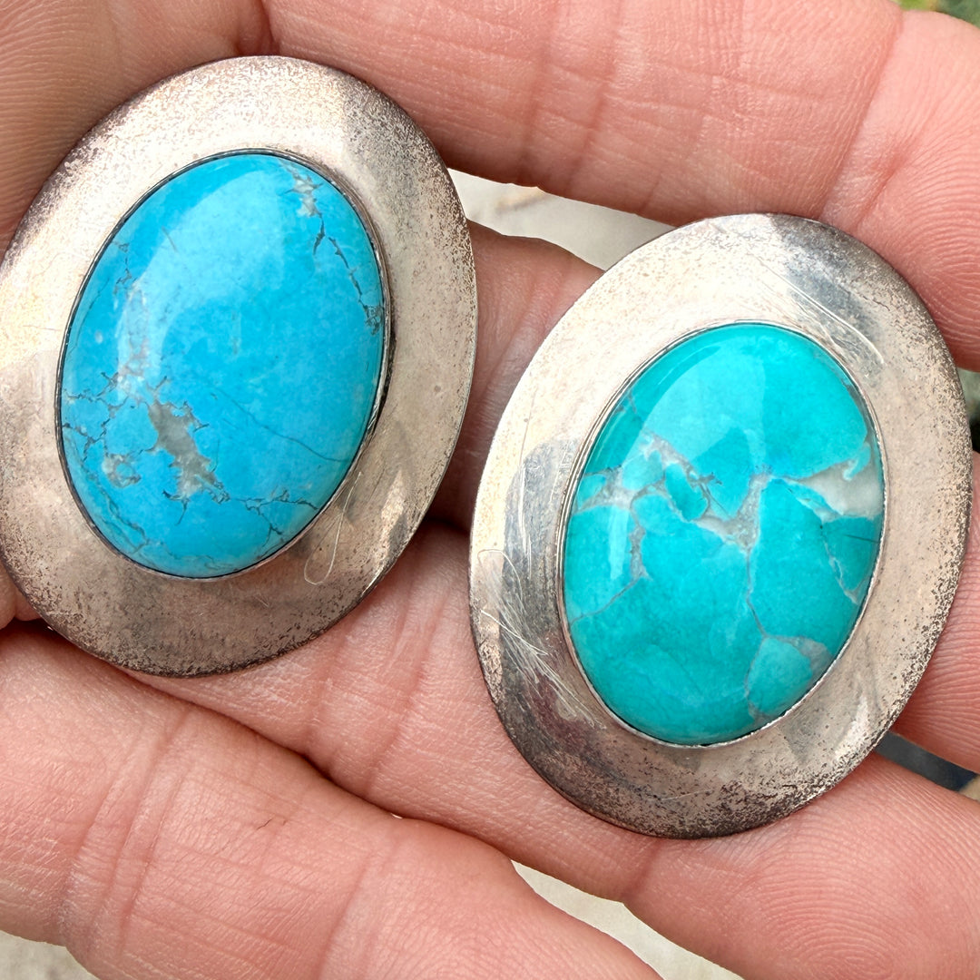 Navajo Sterling Silver & Turquoise Pierced Post Earrings