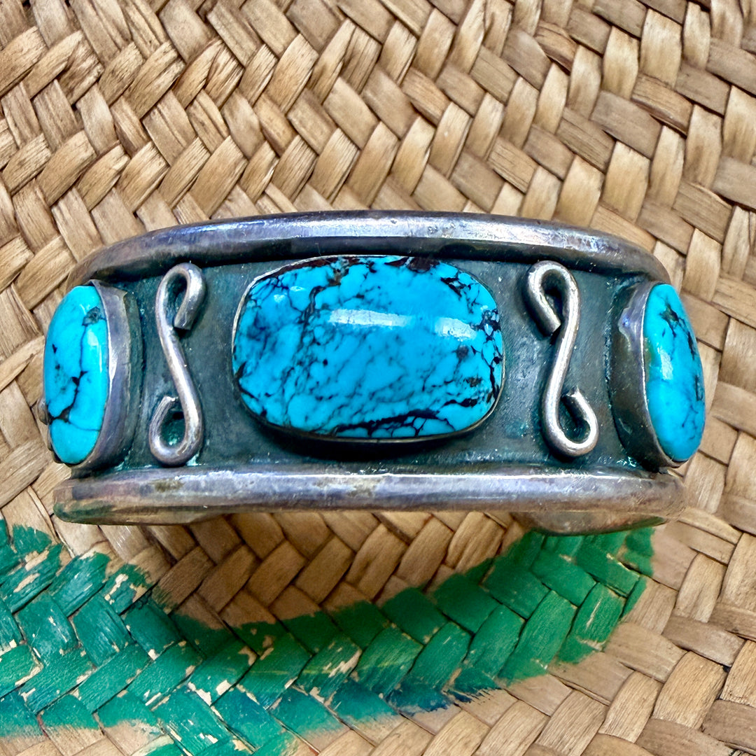 Vintage Navajo Sterling Silver & Turquoise Row Bracelet