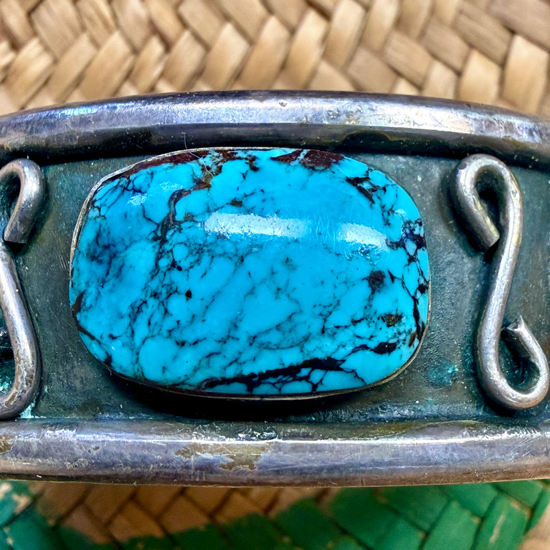 Vintage Navajo Sterling Silver & Turquoise Row Bracelet