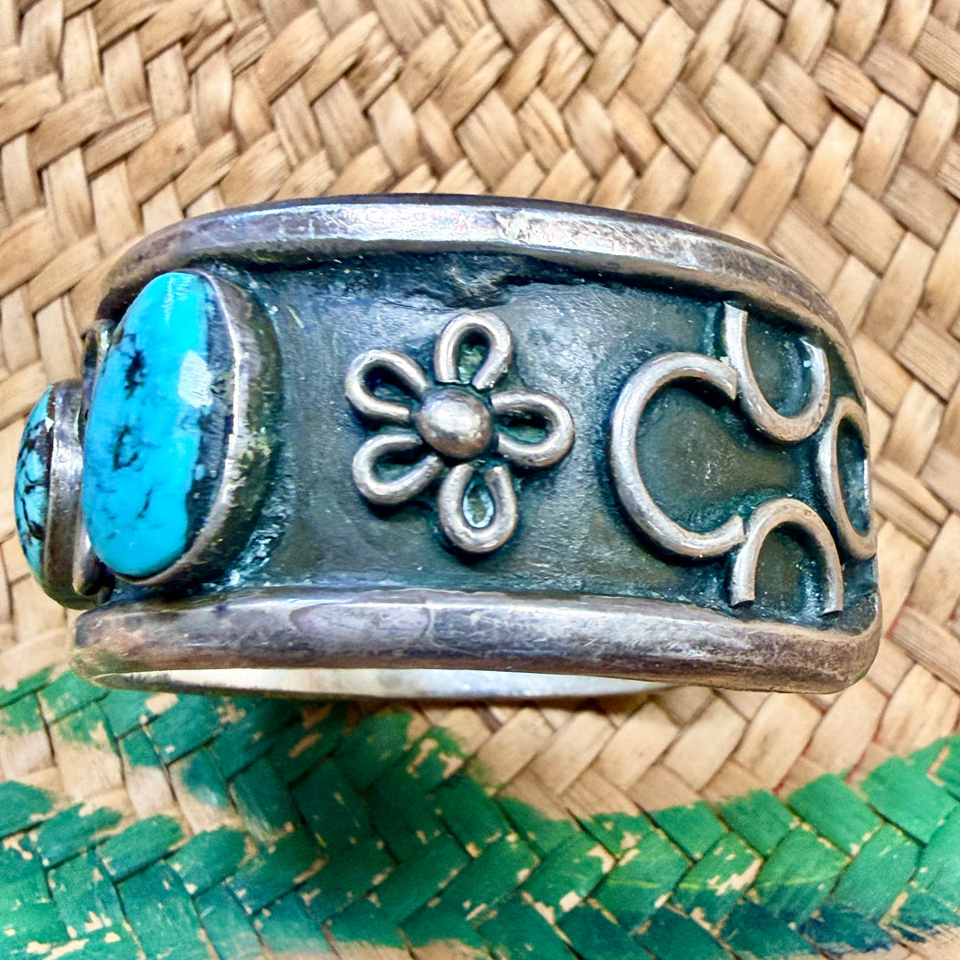 Vintage Navajo Sterling Silver & Turquoise Row Bracelet